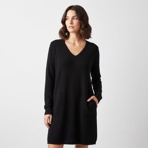 NICOLE MILLAR Merino Wool Blend Tunic XL Black Long Sleeve V-Neck Sweater Dress
